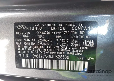 2018 Hyundai Tucson Se из США, поврежденный, VIN KM8J2CA49JU828538